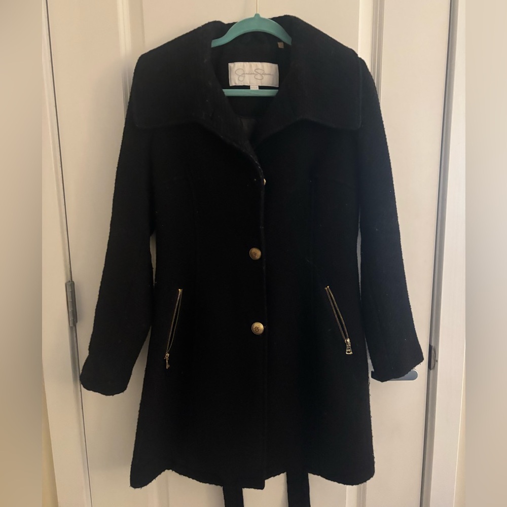 Jessica Simpson Black Belted Wool Dress Coat